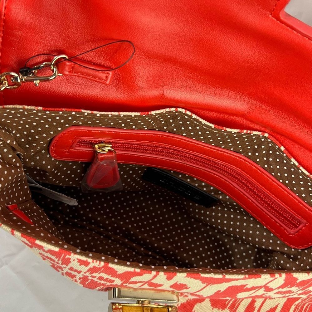 Chico’s orange/white chain flap bamboo turn lock clutch shoulder bag purse NEW - Picture 5 of 11